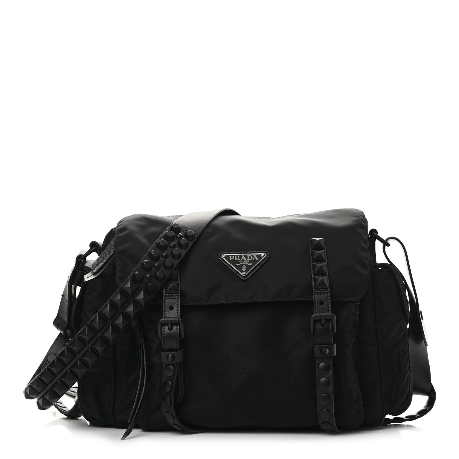 Prada Nylon New Vela Studded Messenger Bag Black 1 of 10