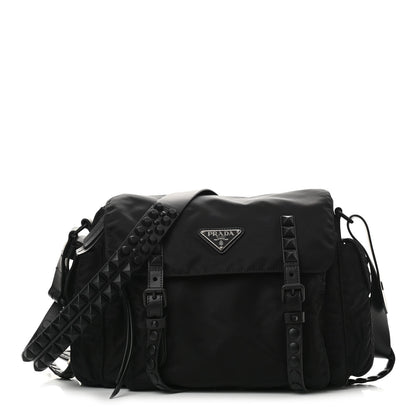 Prada Nylon New Vela Studded Messenger Bag Black 1 of 10