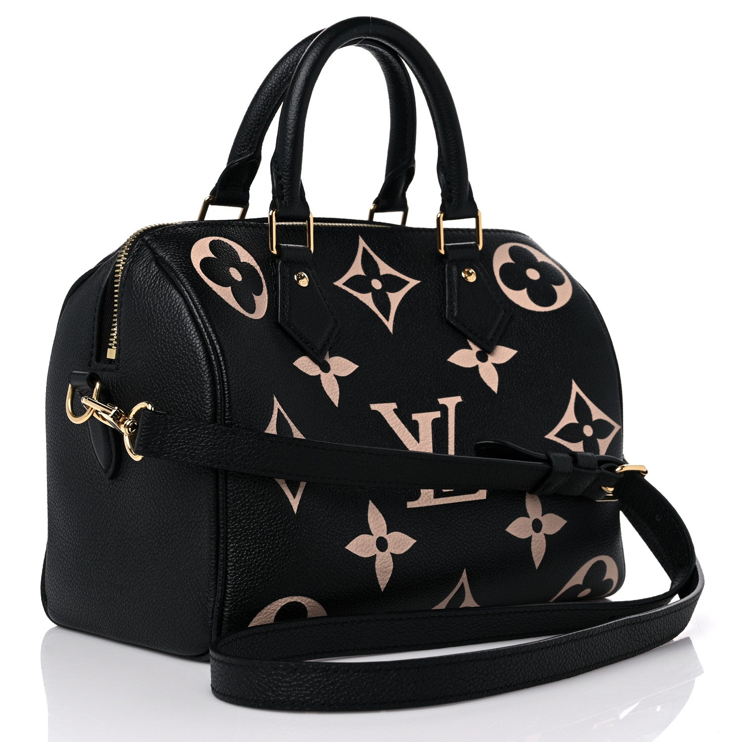 Louis Vuitton Empreinte Monogram Giant Speedy Bandouliere 25 Black Beige 3 of 9