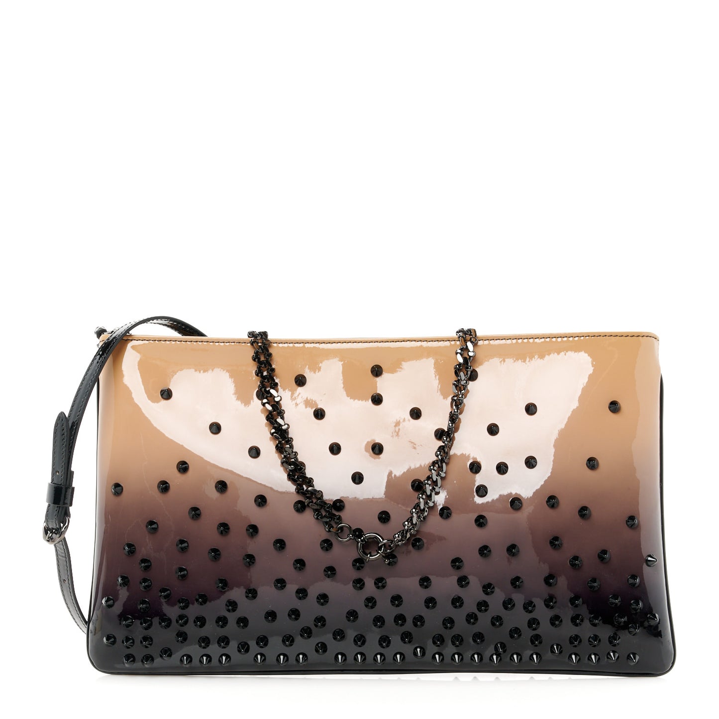 Patent Degrade Loubiposh Spiked Clutch Nude Black