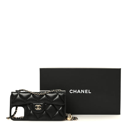 Chanel Lambskin Quilted Pearl Crush iPhone XII Pro Holder With Chain Black 11 of 11