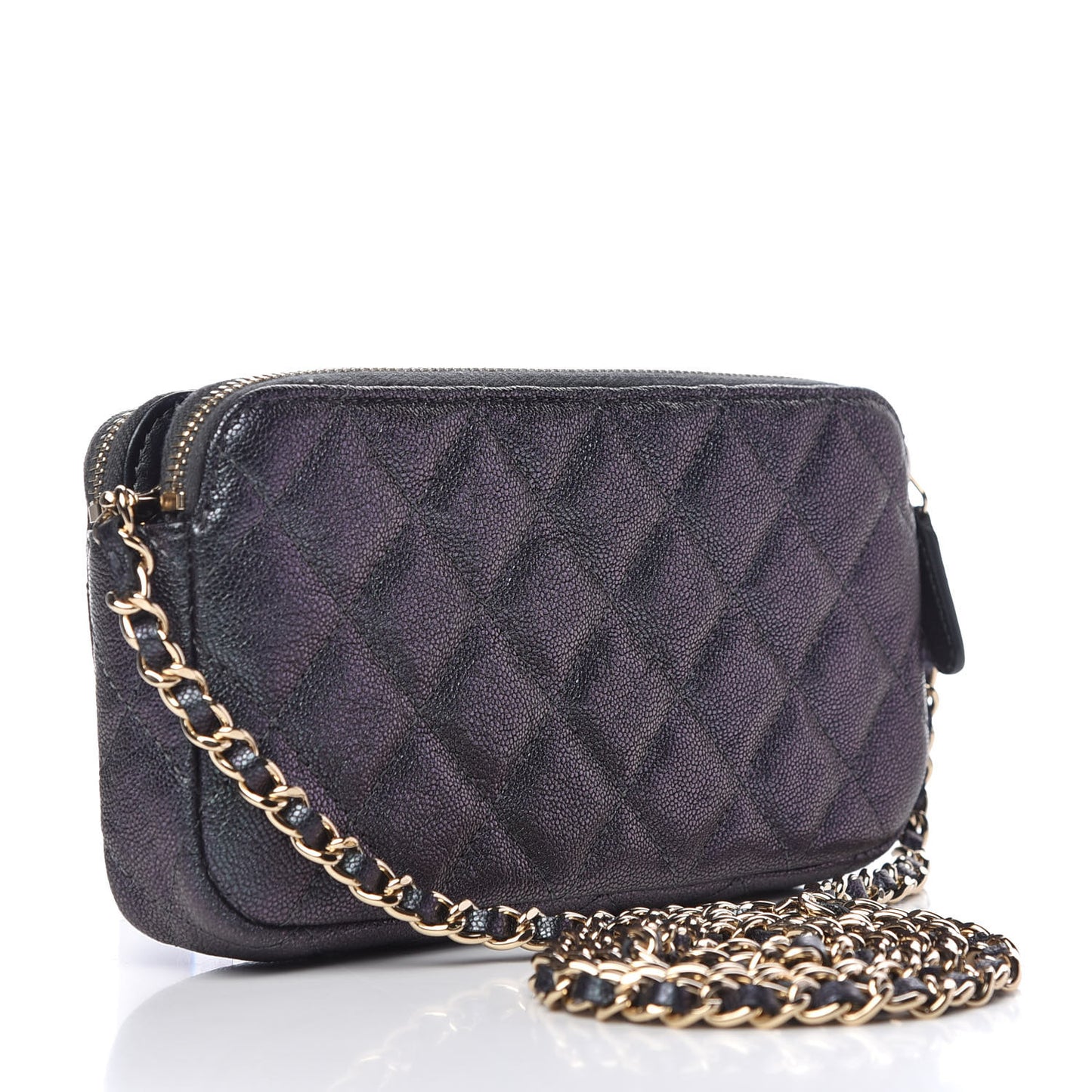 Iridescent Caviar Quilted Small Clutch With Chain Black