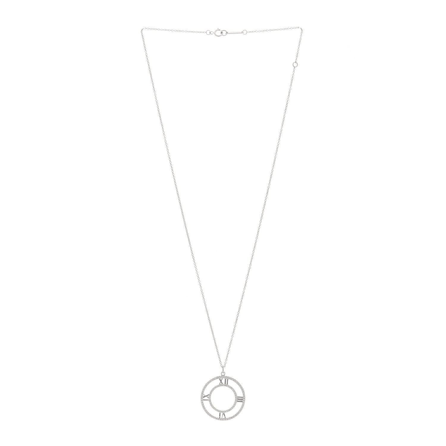Tiffany 18K White Gold Diamond Medium Atlas Open Pave Pendant Necklace 3 of 5