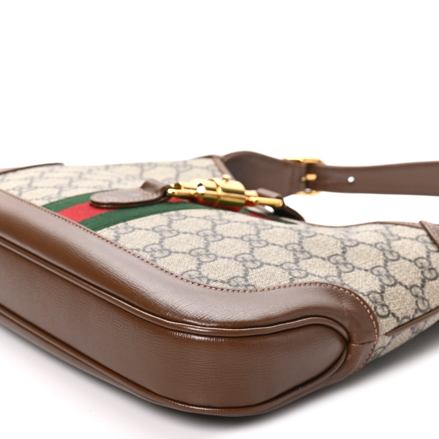 Gucci GG Supreme Monogram Azalea Calfskin Web Small Jackie 1961 Hobo Beige Ebony Brown Sugar 10 of 10