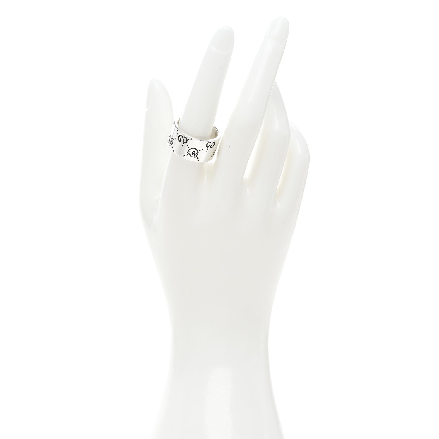 Gucci Sterling Silver GucciGhost Hamlet Skull Band Ring 58 8.5 2 of 7
