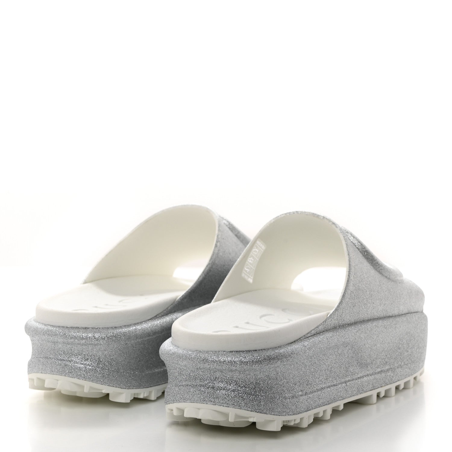 Gucci Glitter Rubber Womens Interlocking G Platform 42mm Slide Sandals 39 Silver 4 of 9
