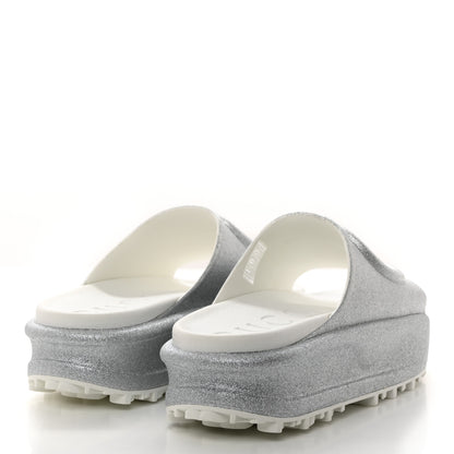 Gucci Glitter Rubber Womens Interlocking G Platform 42mm Slide Sandals 39 Silver 4 of 9