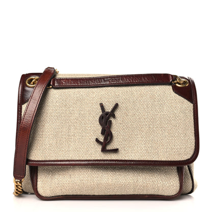 Saint Laurent Cotton Canvas Vintage Calfskin Monogram Medium Niki Chain Satchel Natural Chocolate 1 of 9