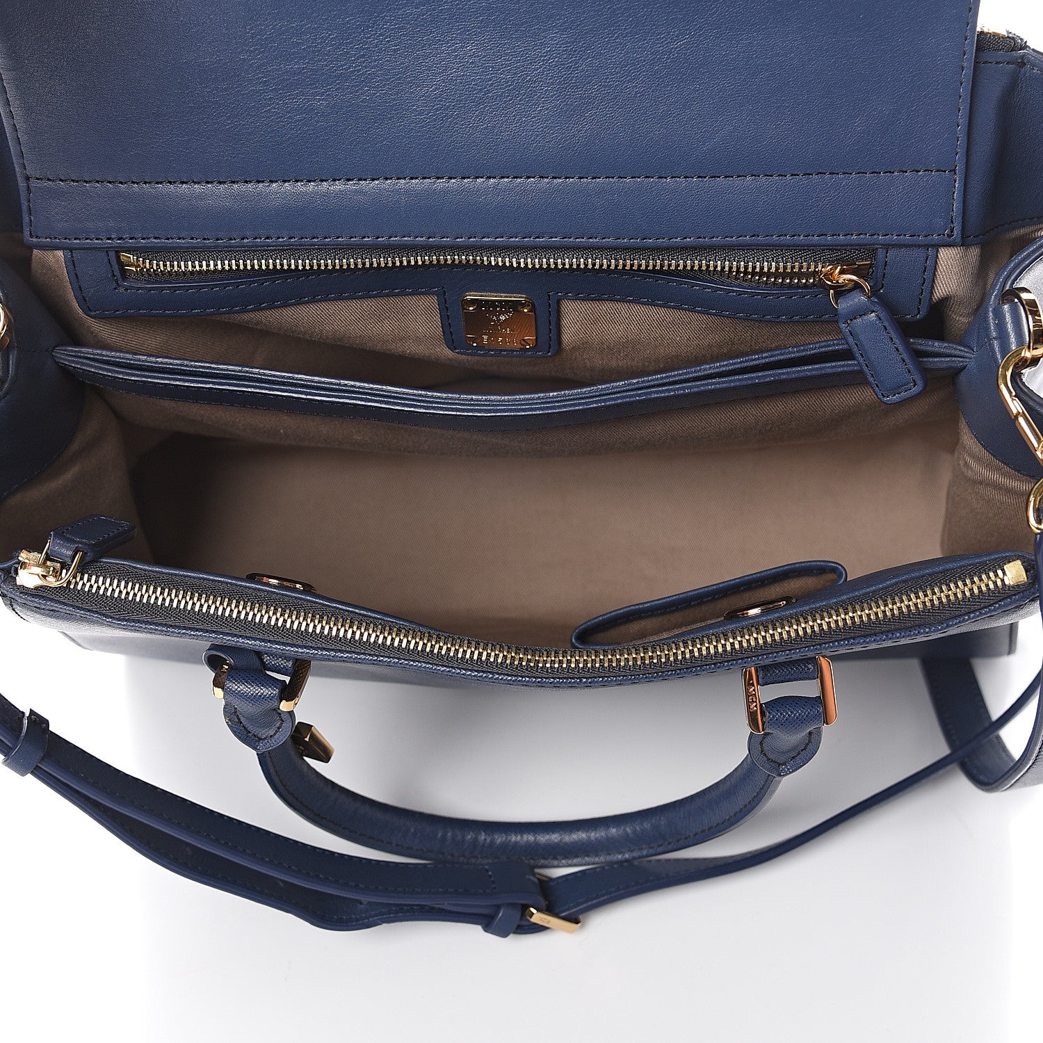 MCM Saffiano Top Handle Tote Blue 4 of 8