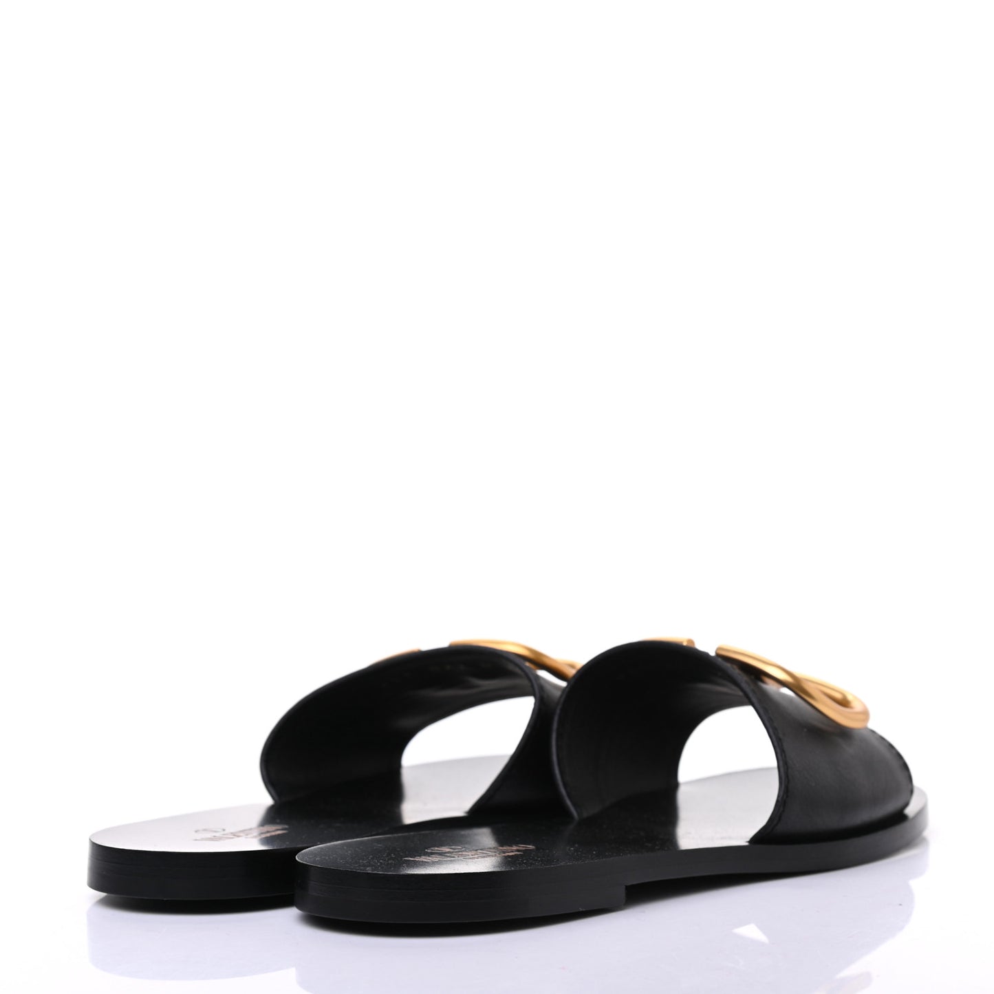 Grainy Cowhide Vlogo Flat Slide Sandals 38 Black