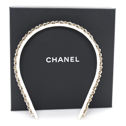 Chanel Metal Lambskin CC Chain Headband Gold White 5 of 5