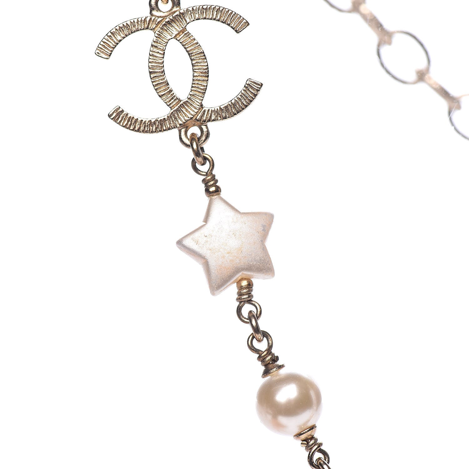 Chanel Metal Resin Pearl Star CC Necklace Gold 5 of 6