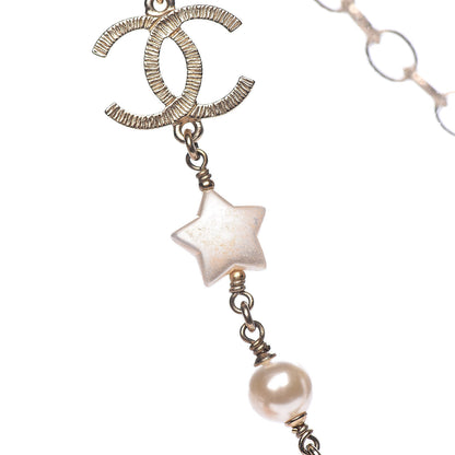 Chanel Metal Resin Pearl Star CC Necklace Gold 5 of 6