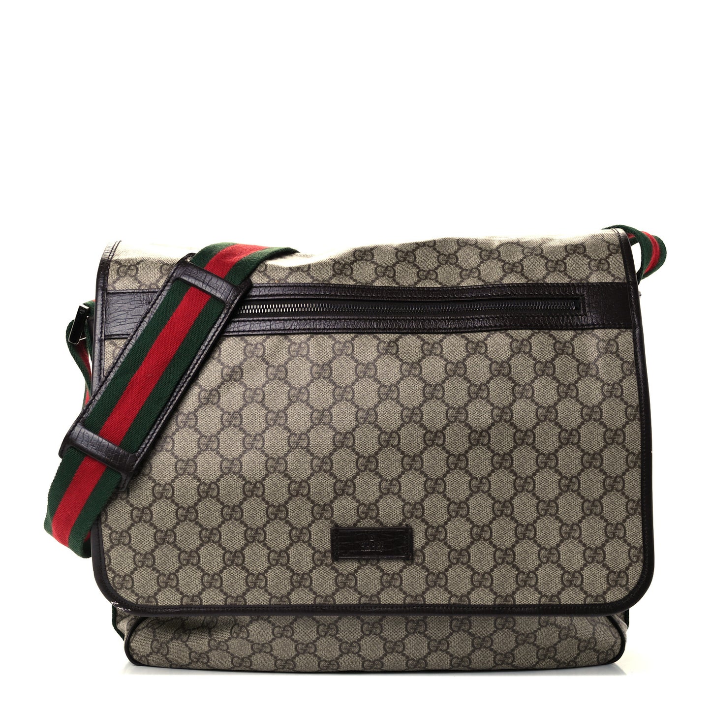 GG Plus Monogram Web Large Flap Messenger Bag Beige Dark Brown