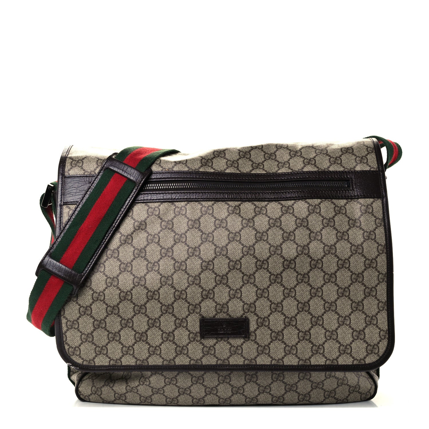 Gucci GG Plus Monogram Web Large Flap Messenger Bag Beige Dark Brown 1 of 11