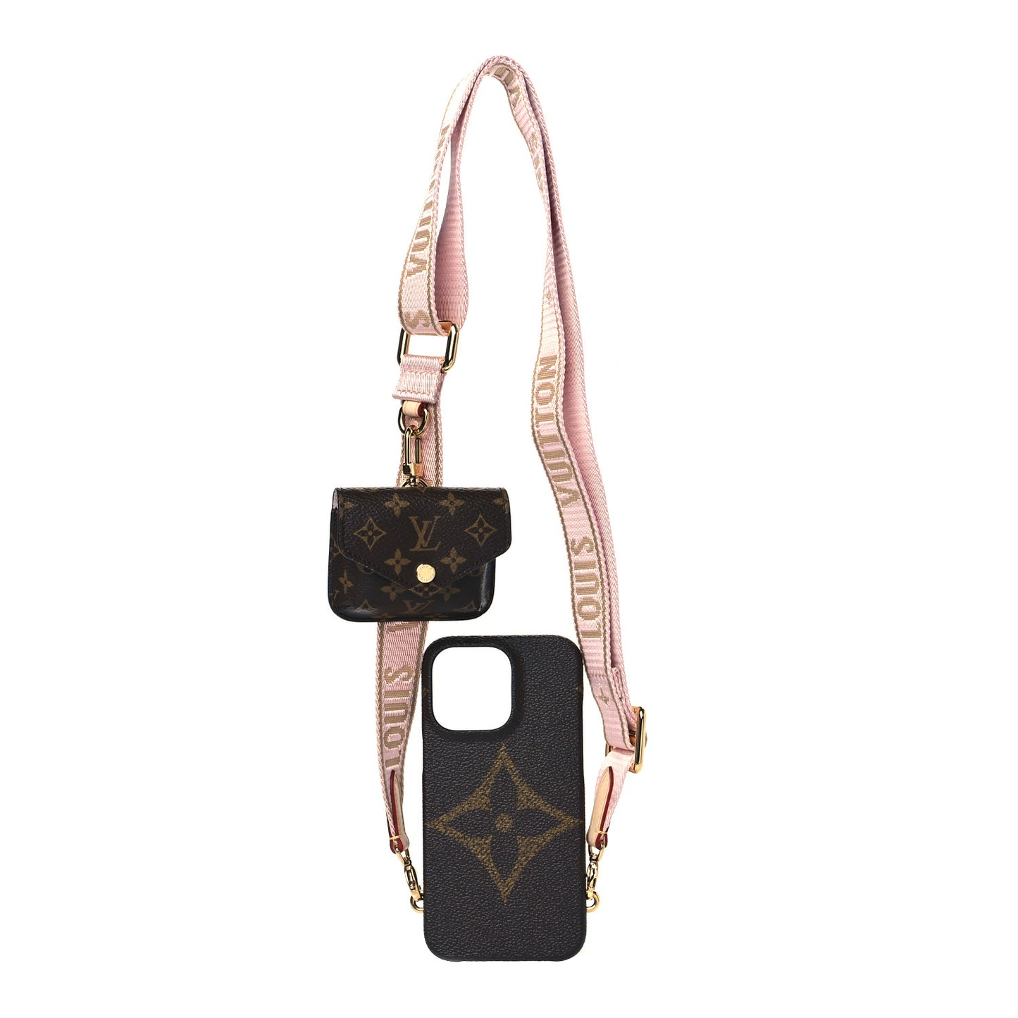 Monogram Bumper On Strap iPhone 13 Shoulder Strap Creme Pink