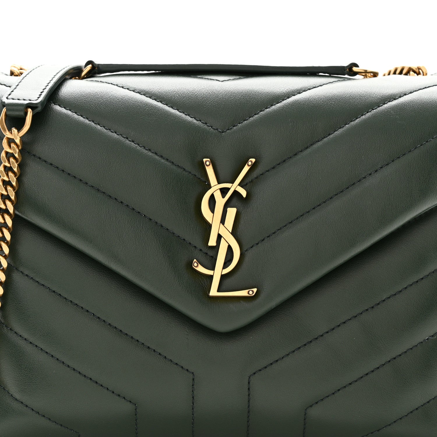 Saint Laurent Calfskin Y Quilted Monogram Small Loulou Chain Satchel Dark Mint 8 of 11