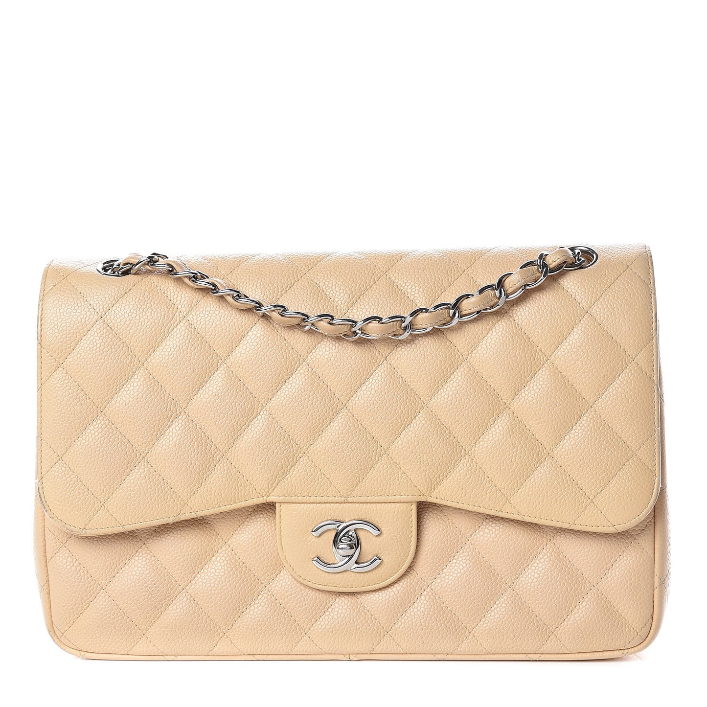 Caviar Quilted Jumbo Double Flap Beige Clair