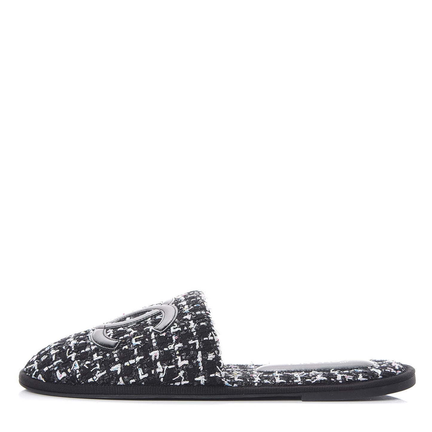 Tweed CC Flat Mules M Black