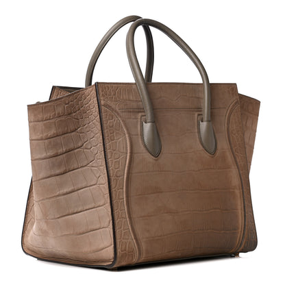 Celine Crocodile Embossed Nubuck Medium Phantom Luggage Beige 2 of 4