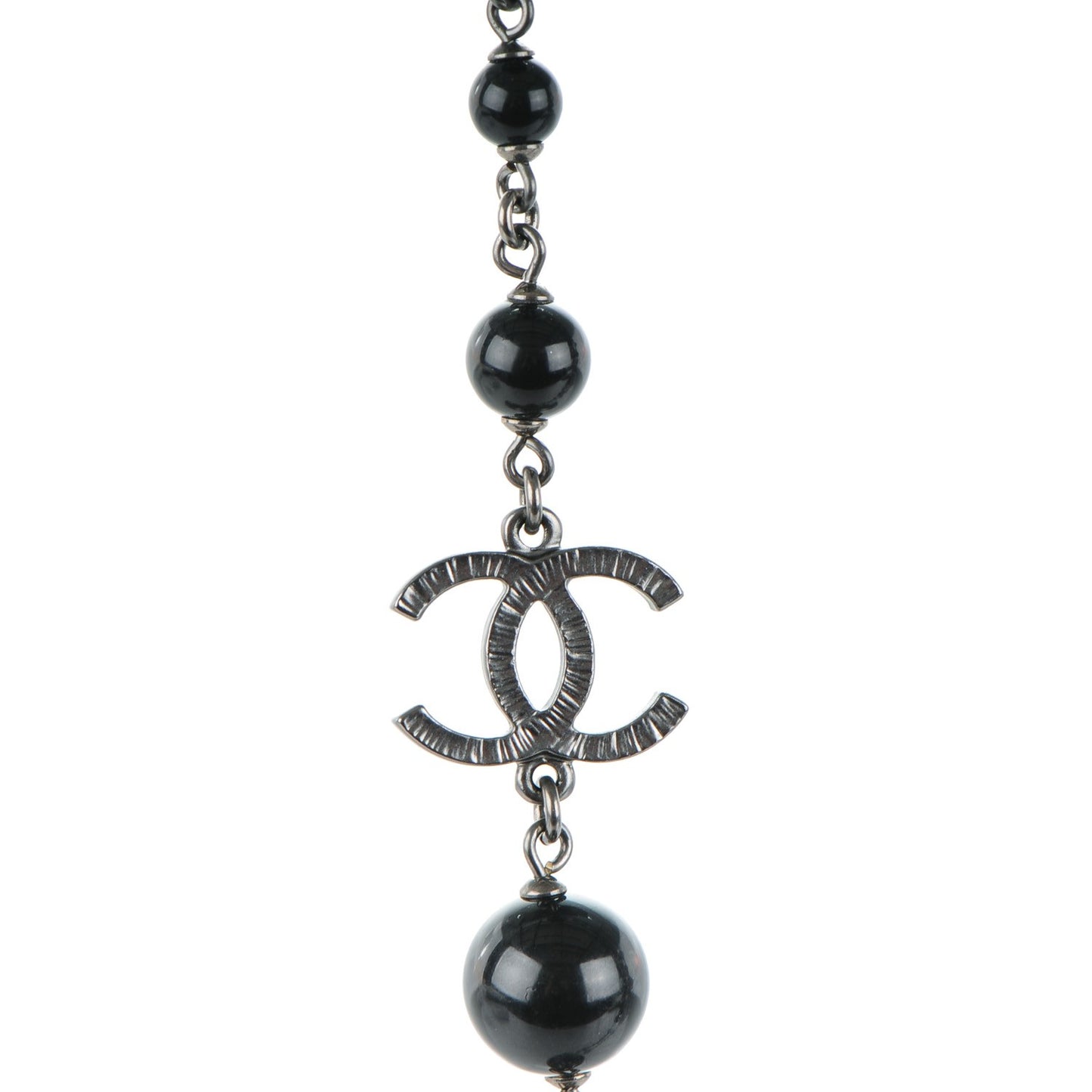 Ruthenium Beaded CC Long Necklace Black