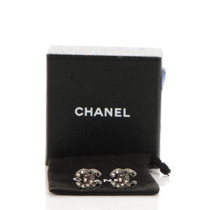 Chanel Ruthenium Crystal CC Earrings Black Pearly White 5 of 5