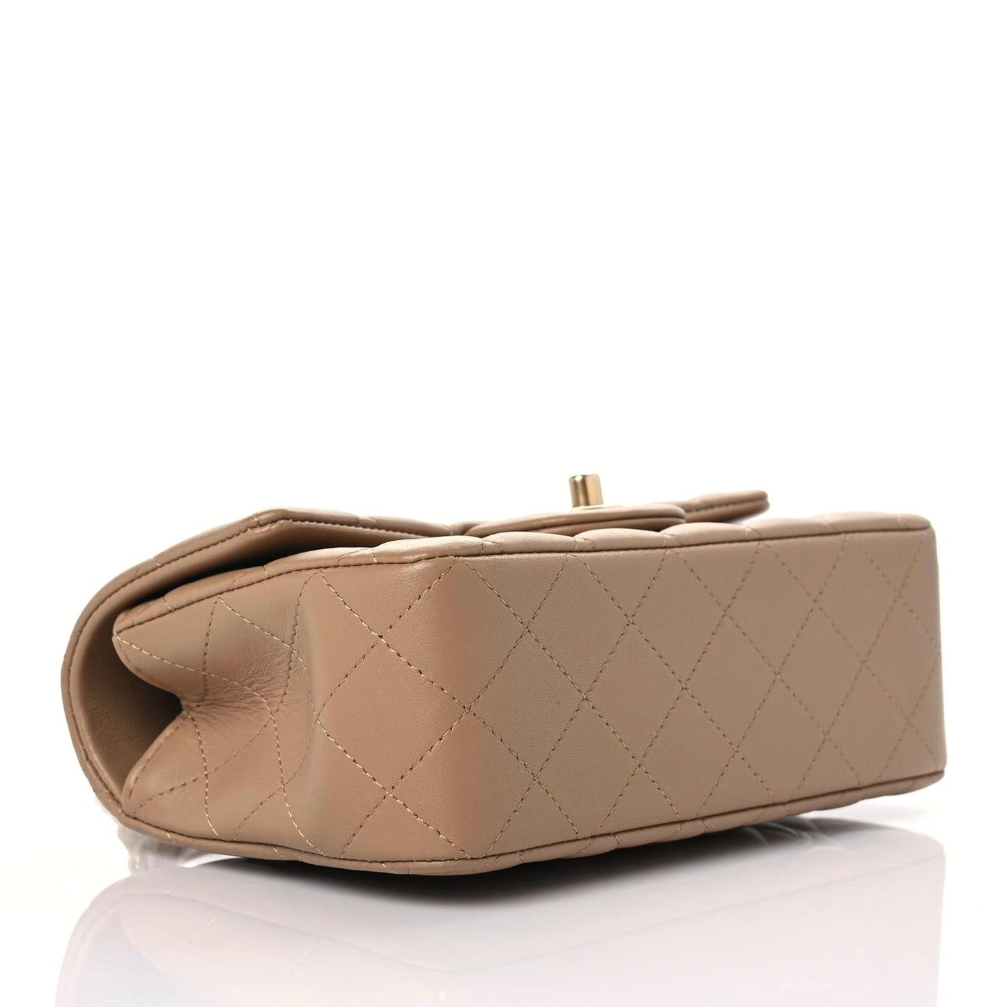 Lambskin Quilted Metal Mini Top Handle Rectangular Flap Beige