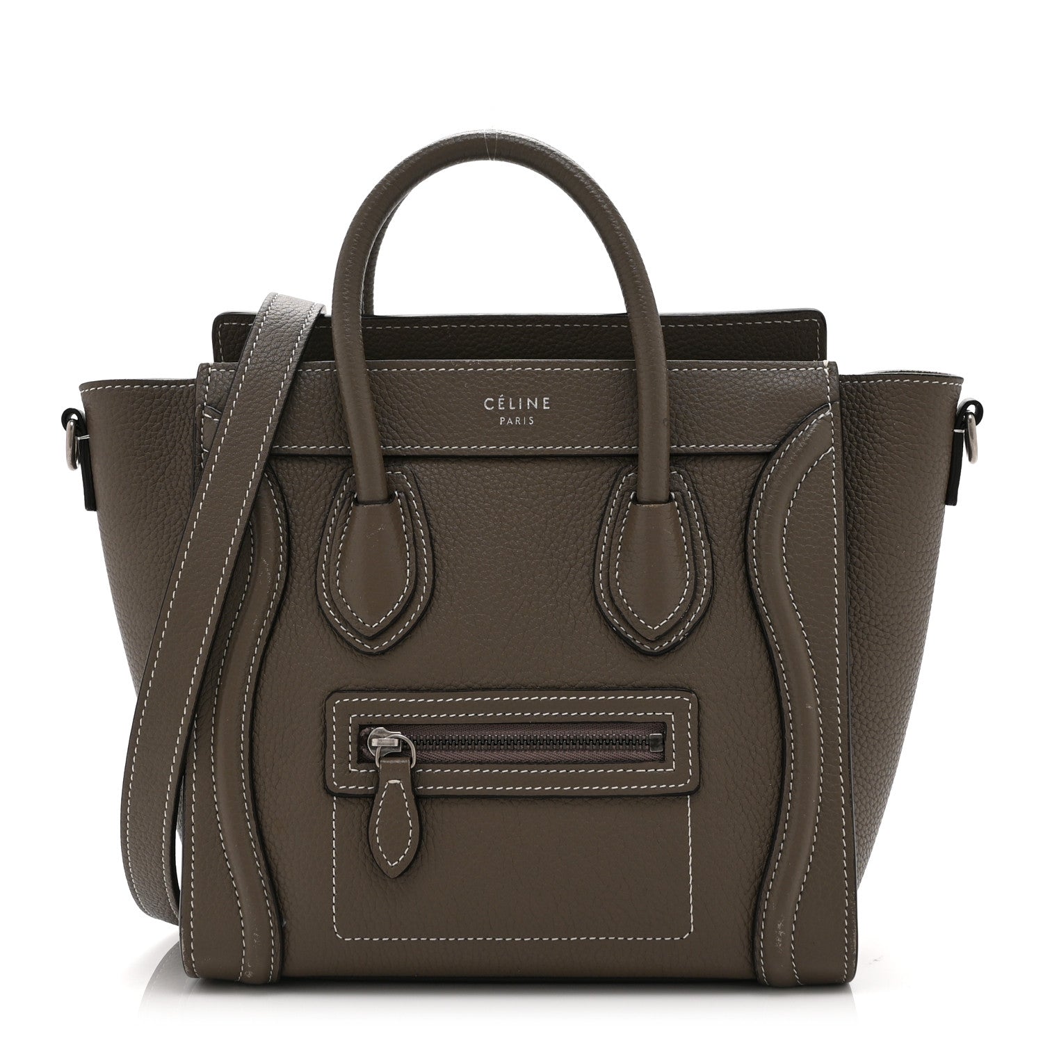 Celine Drummed Calfskin Nano Luggage Souris 1 of 10