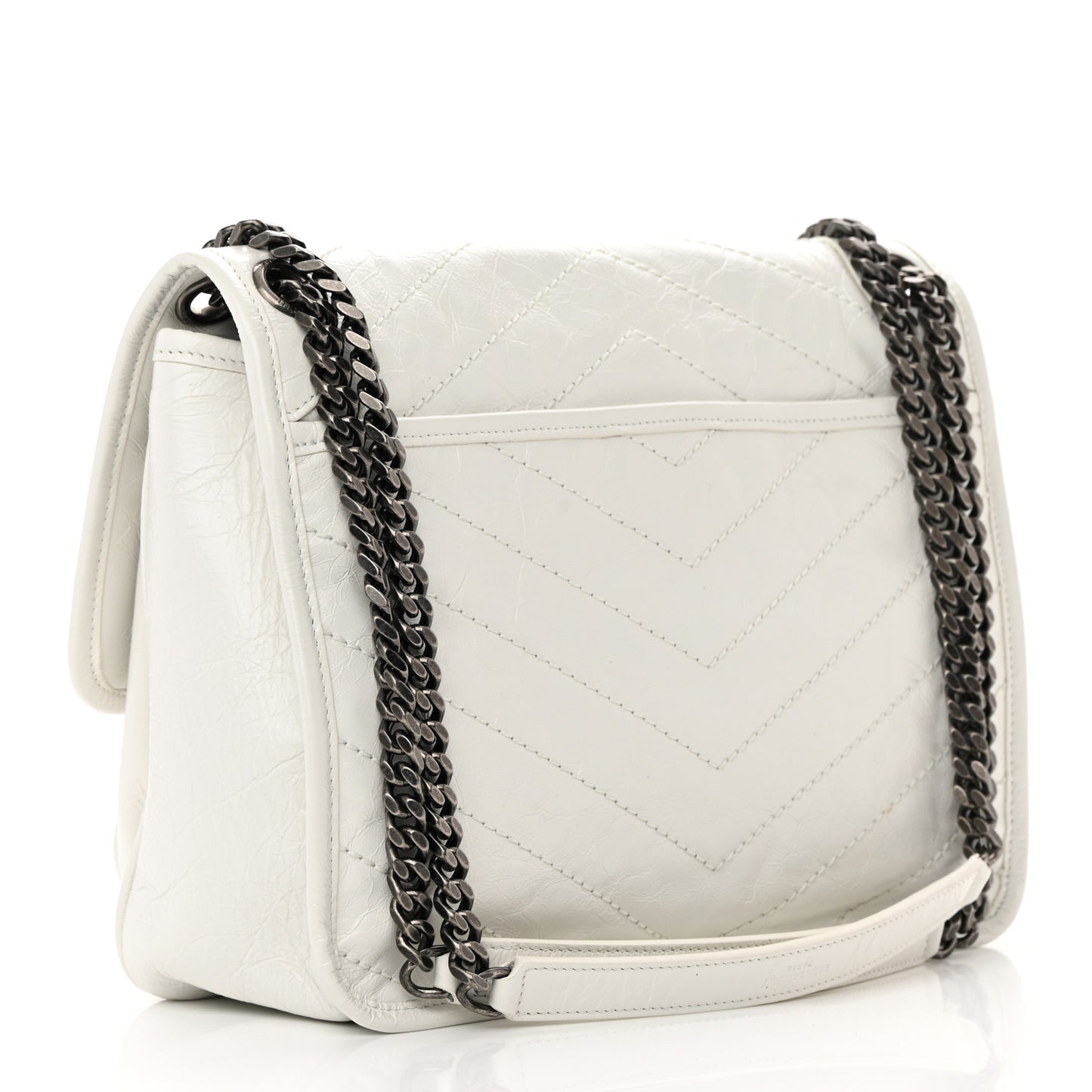 Crinkled Calfskin Matelasse Monogram Medium Niki Chain Satchel Dirty White