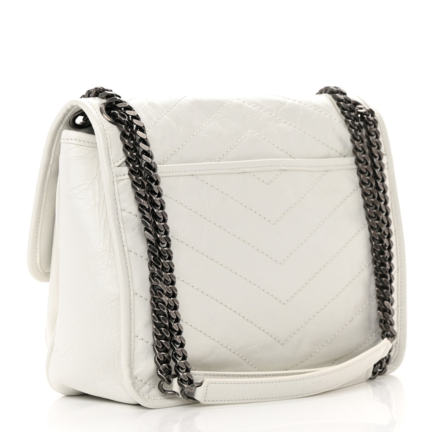Saint Laurent Crinkled Calfskin Matelasse Monogram Medium Niki Chain Satchel Dirty White 3 of 16