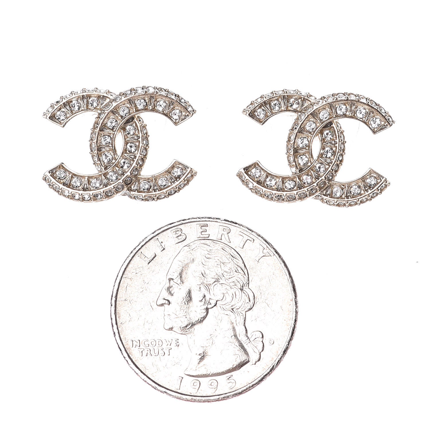 Chanel Crystal Timeless CC Earrings Light Gold 2 of 4