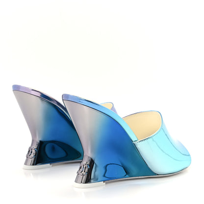 Chanel Laminated Calfskin Wedge Mules 38 Blue Purple 5 of 10