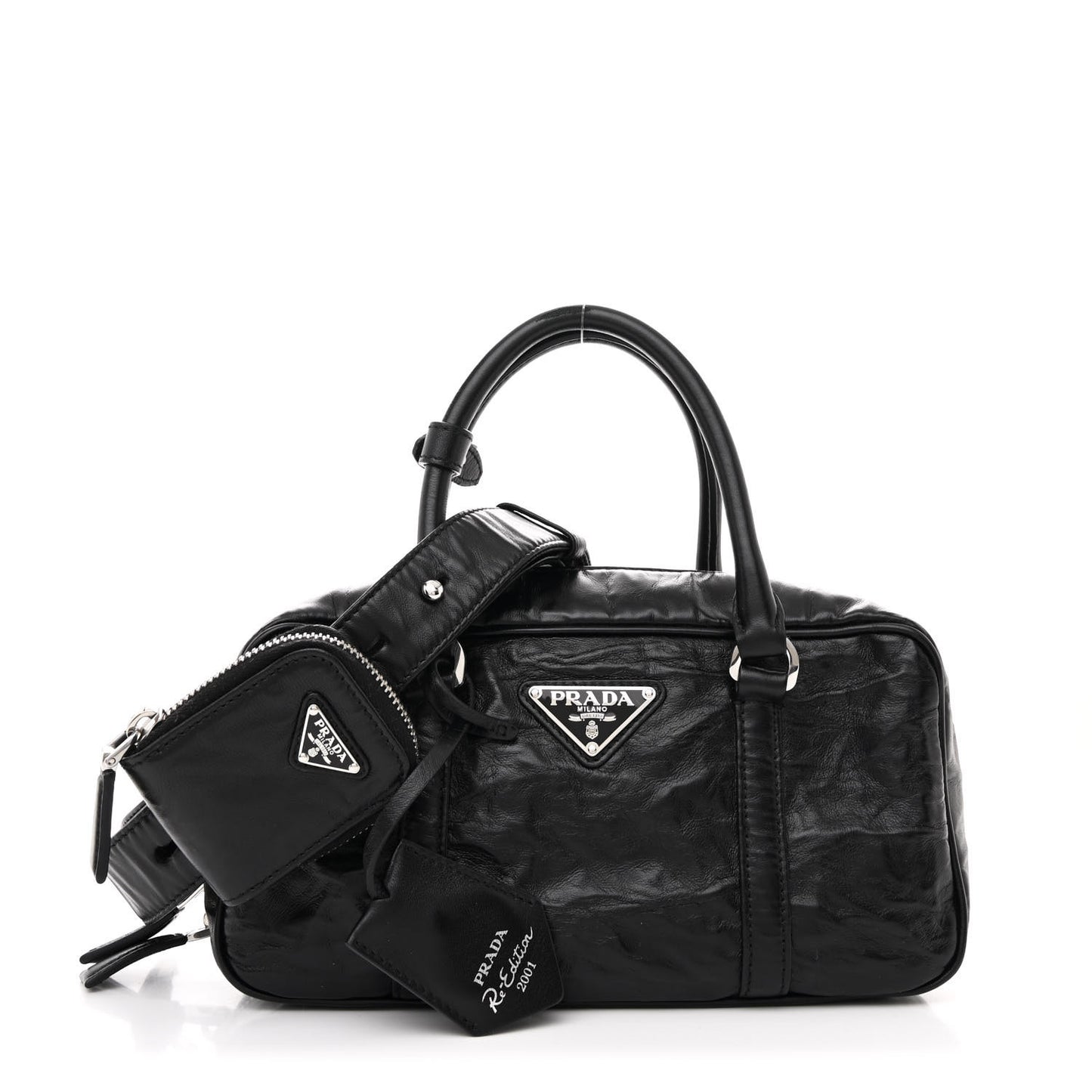 Nappa Antique Small Re-Edition 2001 Two Handle Crossbody Bag Black