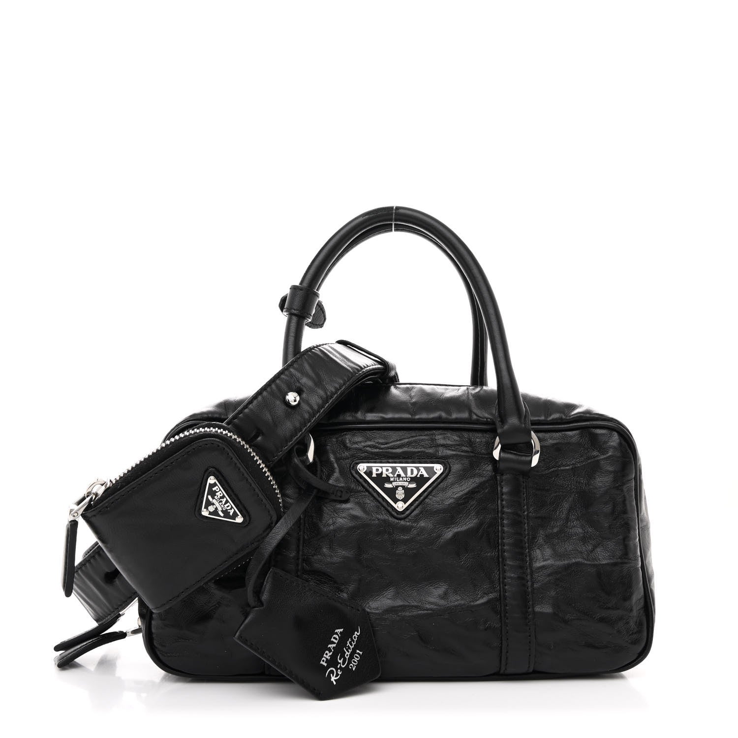 Prada Nappa Antique Small Re-Edition 2001 Two Handle Crossbody Bag Black 1 of 15