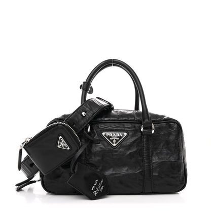 Prada Nappa Antique Small Re-Edition 2001 Two Handle Crossbody Bag Black 1 of 15