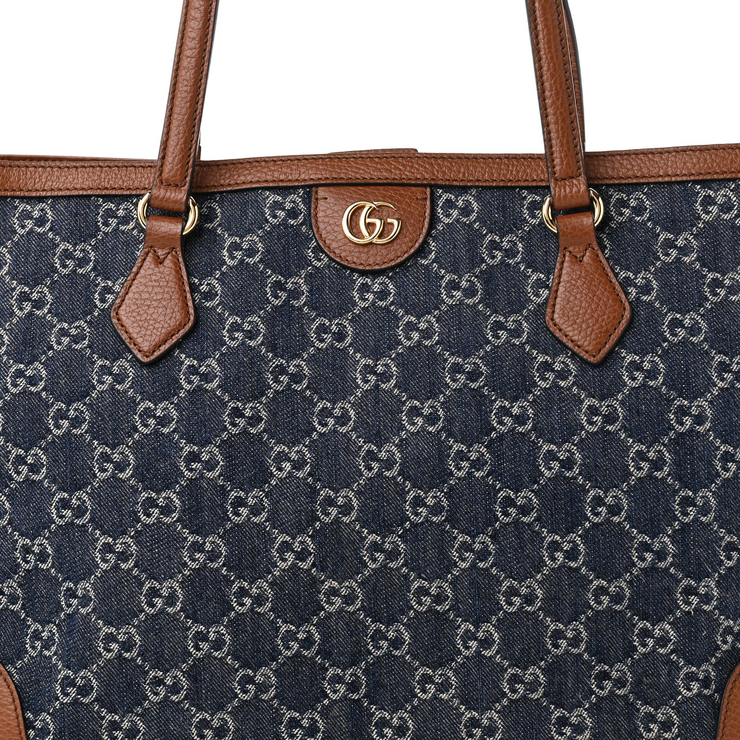 New Denim GG Monogram Medium Ophidia Shopping Tote Blue Tea Cuir