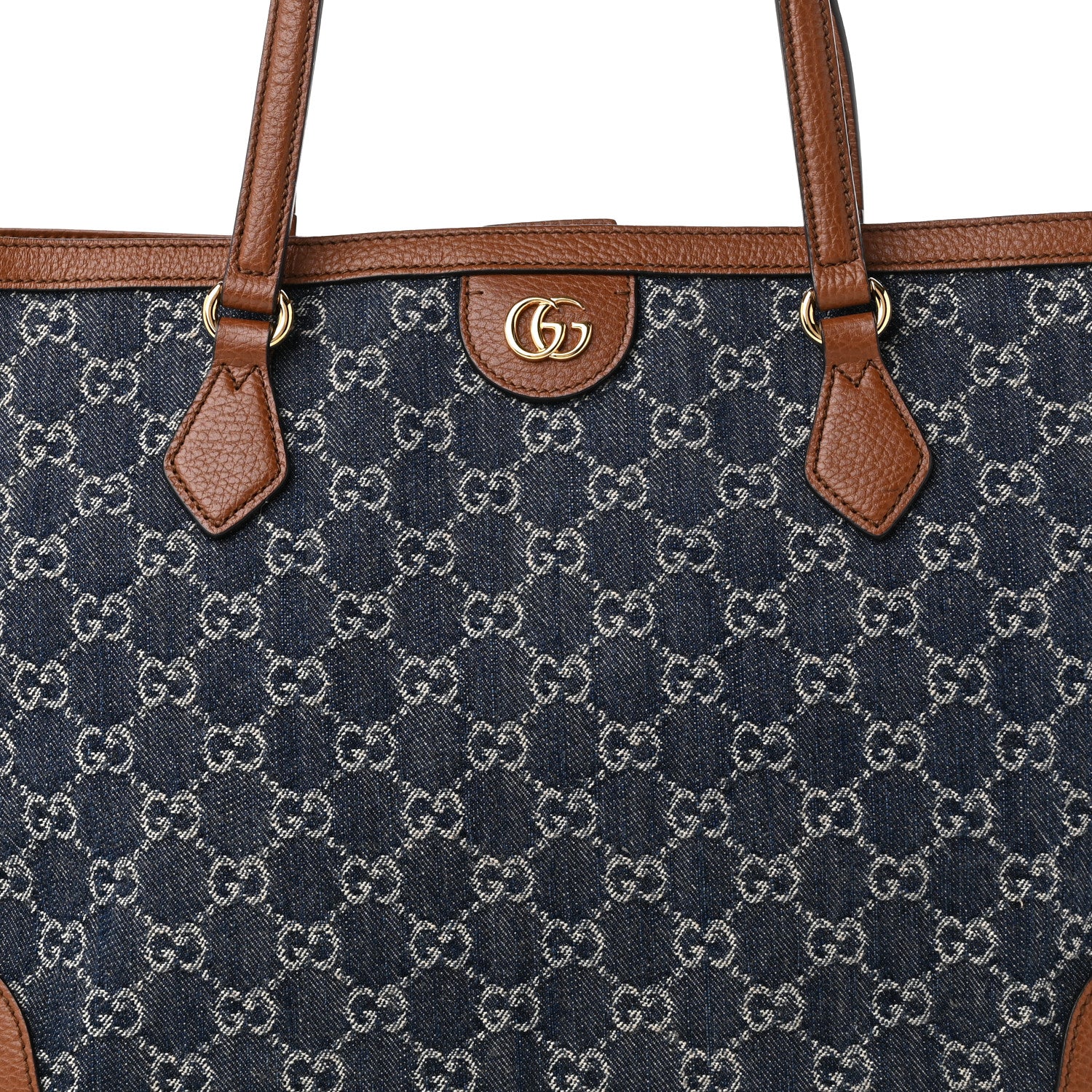 Gucci New Denim GG Monogram Medium Ophidia Shopping Tote Blue Tea Cuir 7 of 9
