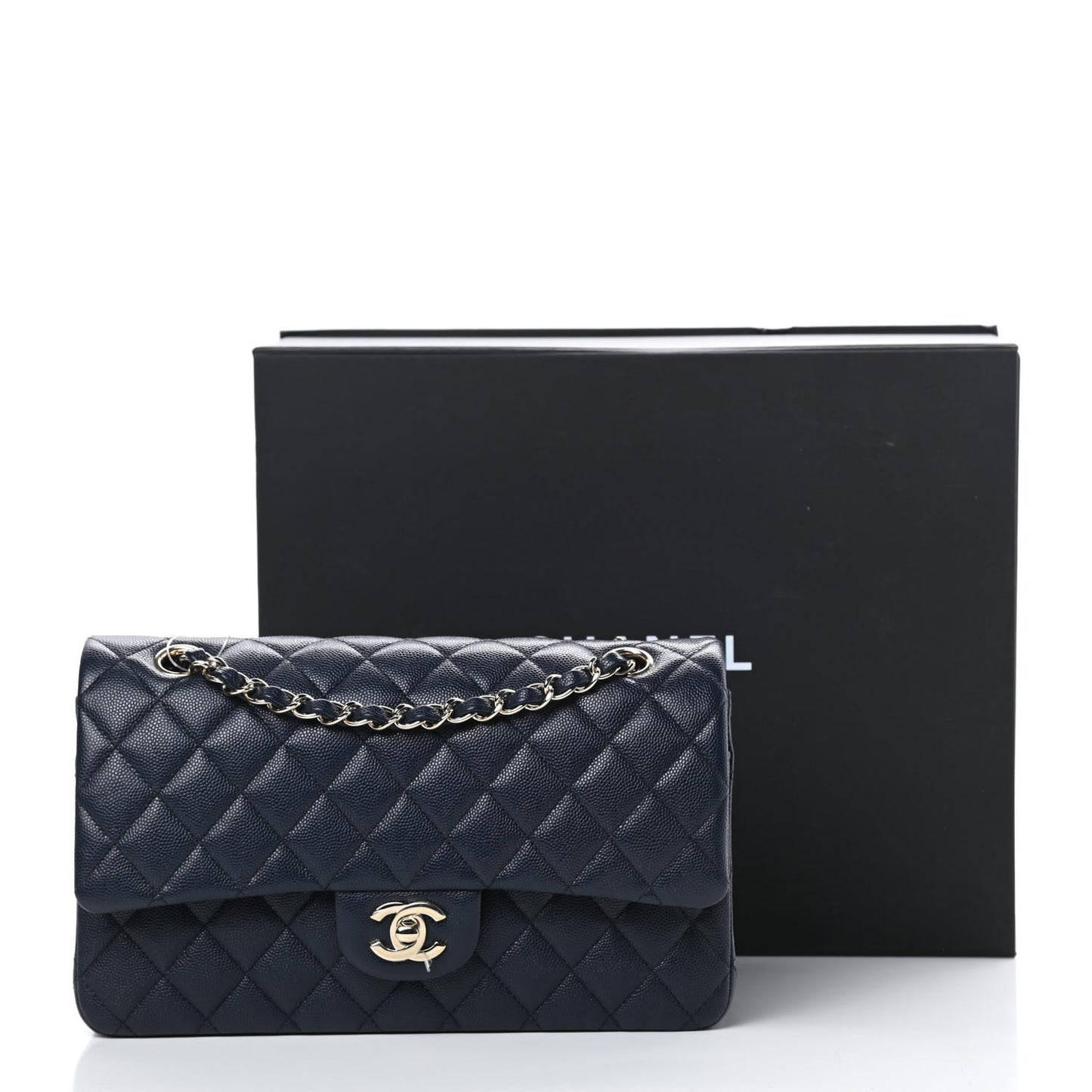 Caviar Quilted Medium Double Flap Navy