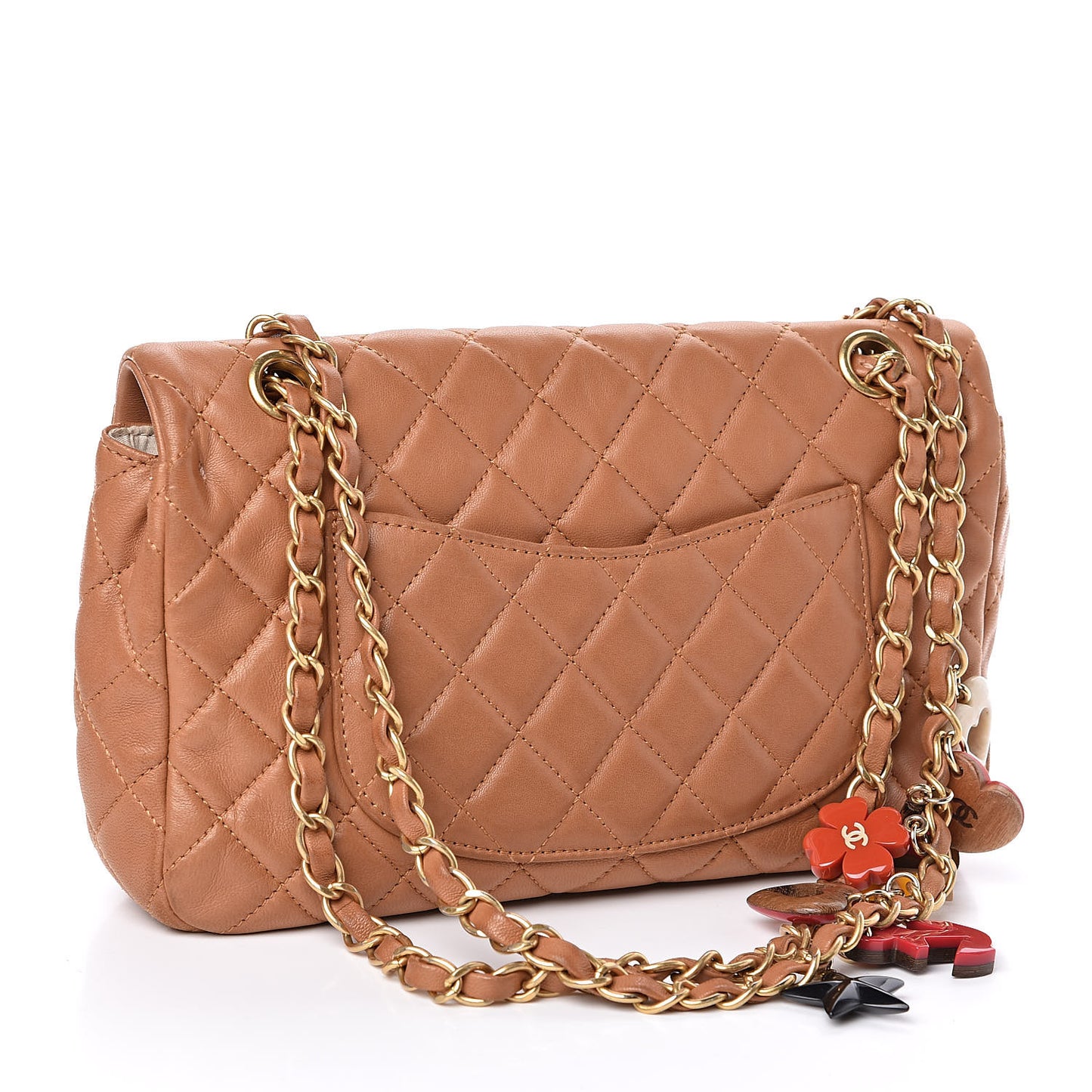 Lambskin Quilted Medium Cruise Charm Single Flap Beige