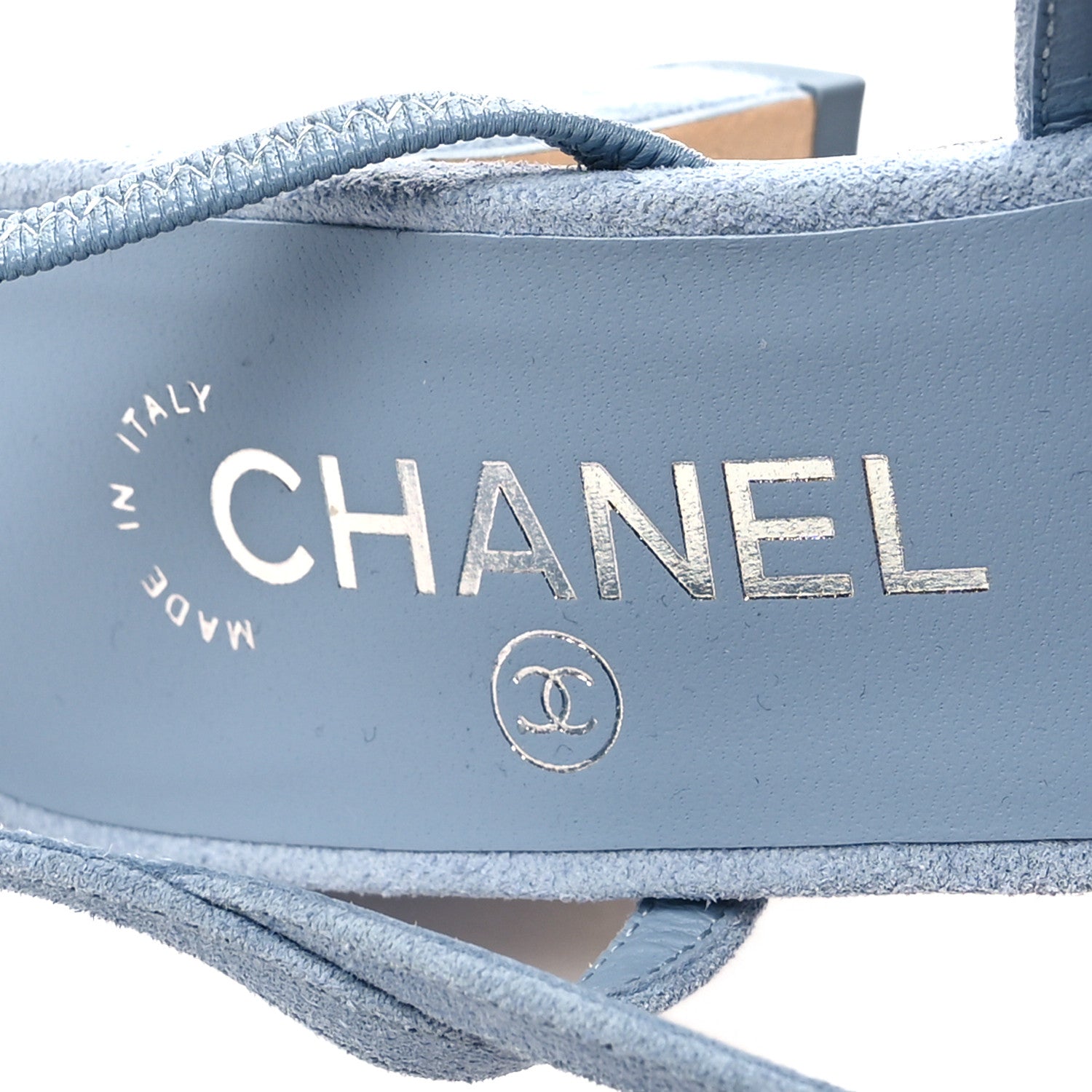 Chanel Suede Cap Toe CC Slingback Pumps 37.5 Light Blue Turquoise 8 of 9