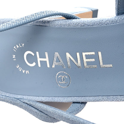 Chanel Suede Cap Toe CC Slingback Pumps 37.5 Light Blue Turquoise 8 of 9