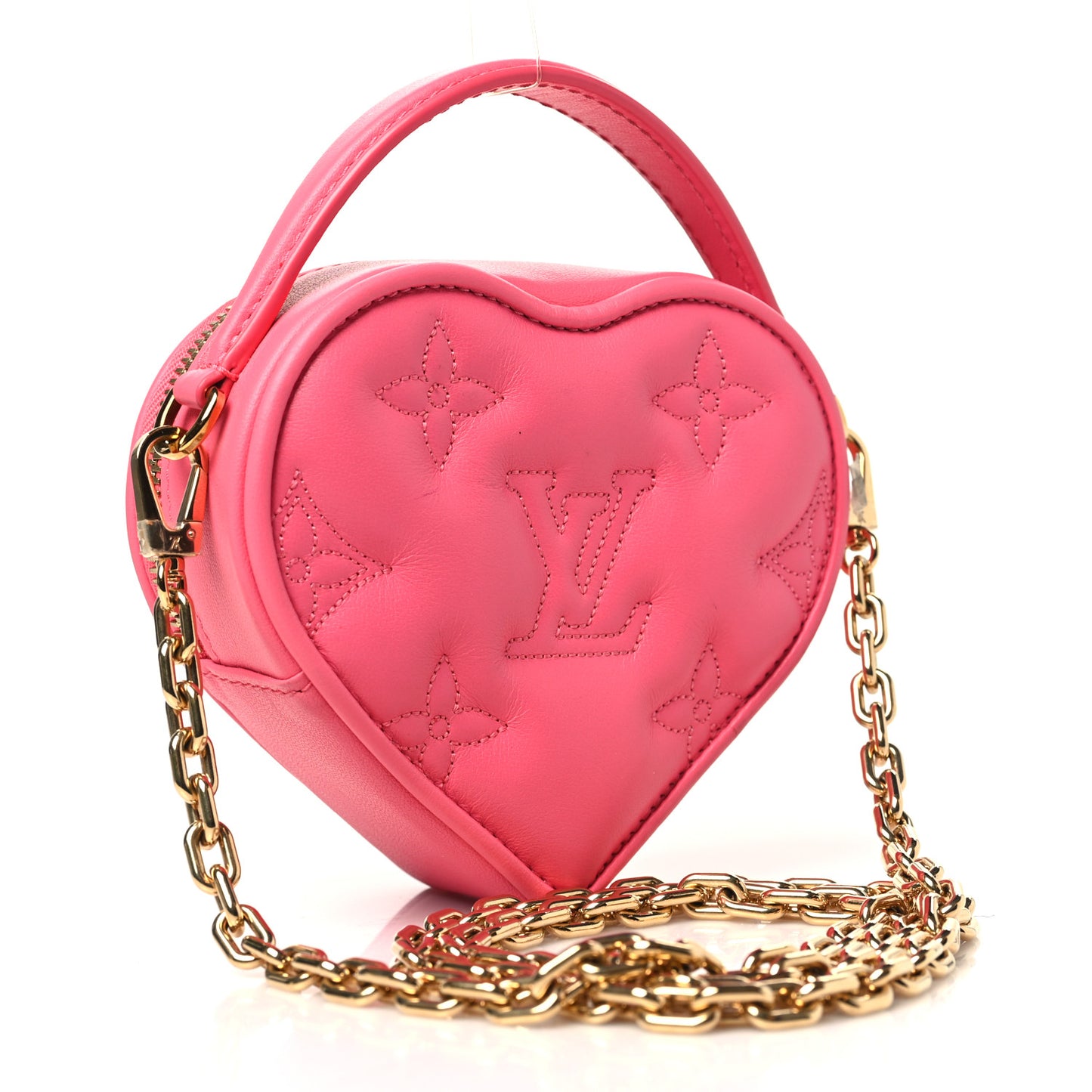Calfskin Embroidered Monogram Pop My Heart Bag Pouch Dragon Fruit Pink