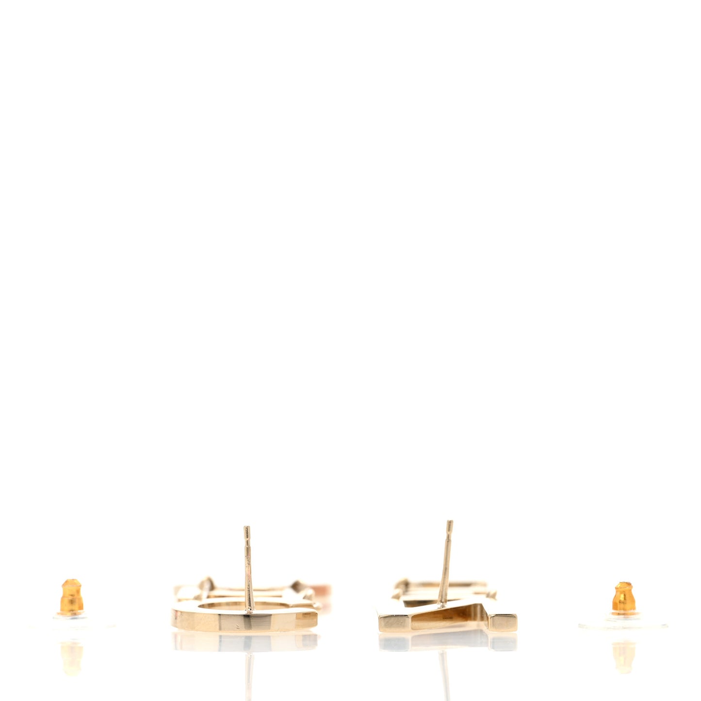 Metal Cha-Nel Logo Drop Earrings Gold