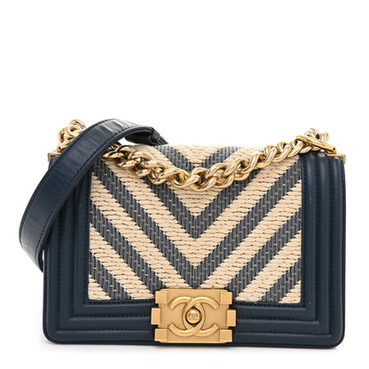 Chanel Fabric Chevron Braided Small Boy Flap Blue Ivory 1 of 12