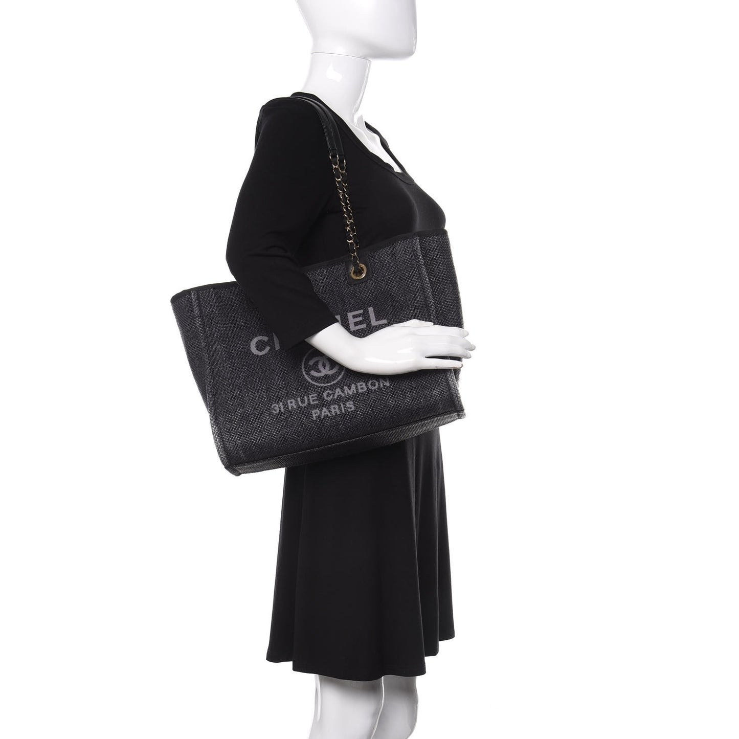 Mixed Fibers Calfskin Small Deauville Tote Black