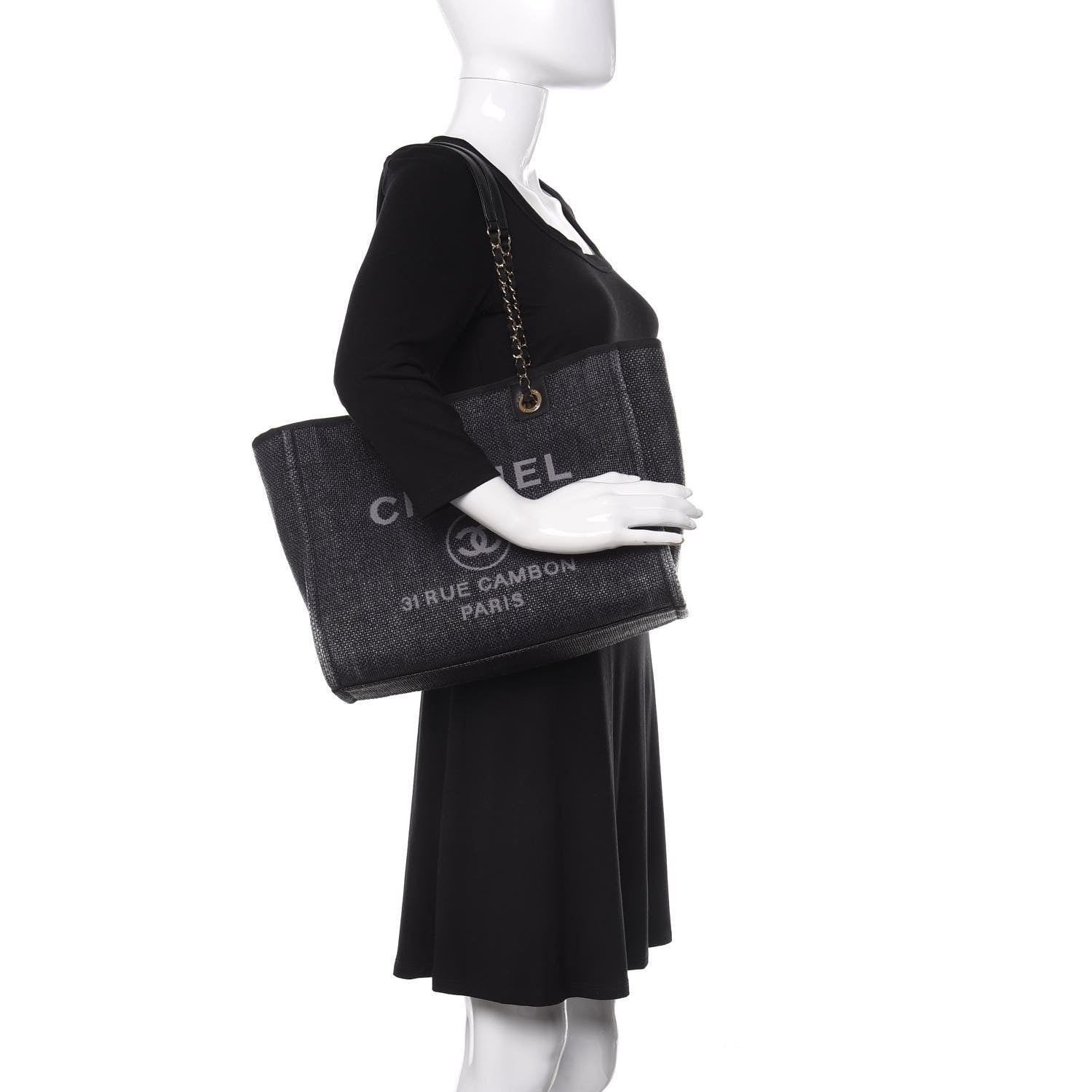 Chanel Mixed Fibers Calfskin Small Deauville Tote Black 2 of 12