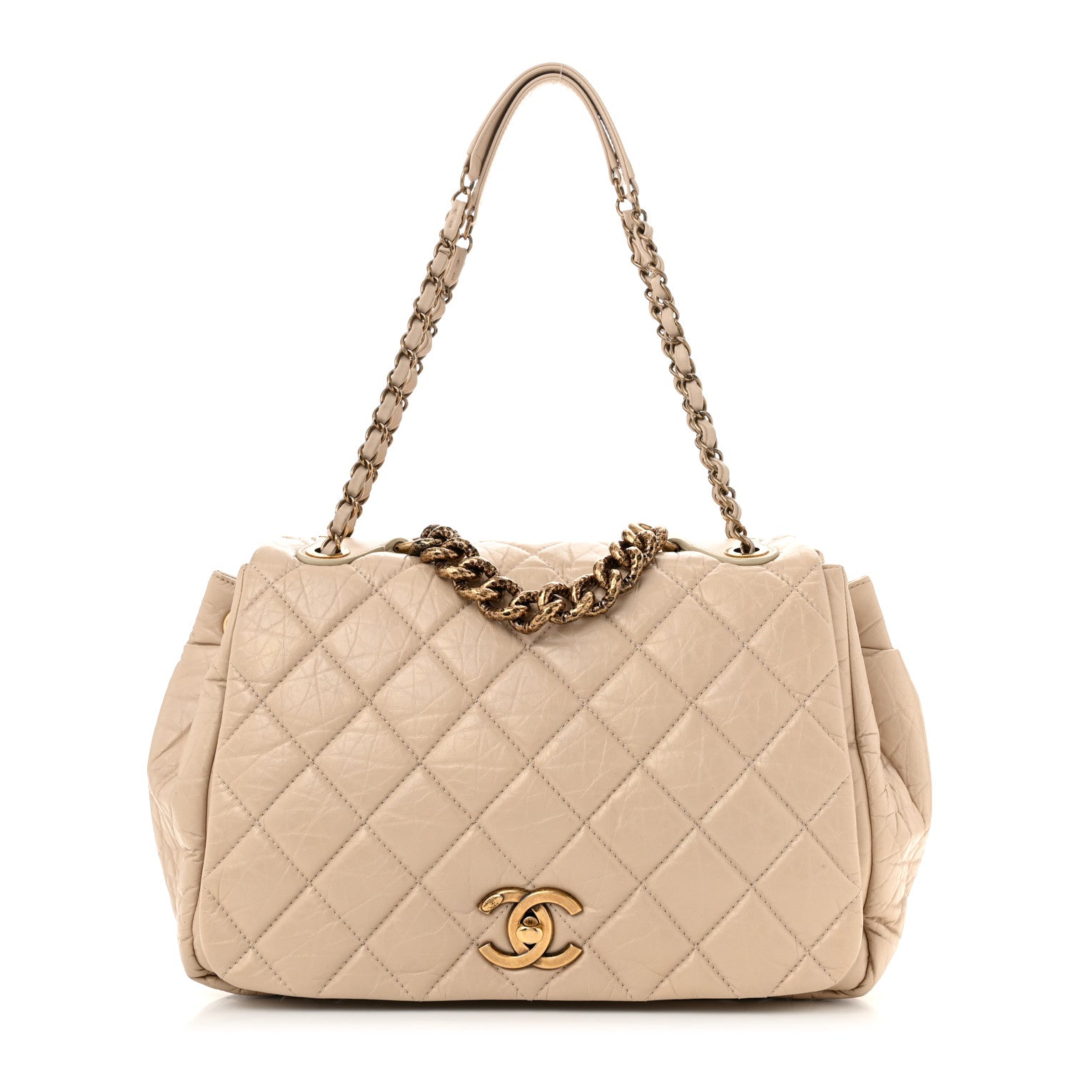 Chanel Aged Calfskin Quilted Large Pondichery Flap Beige 1 of 10