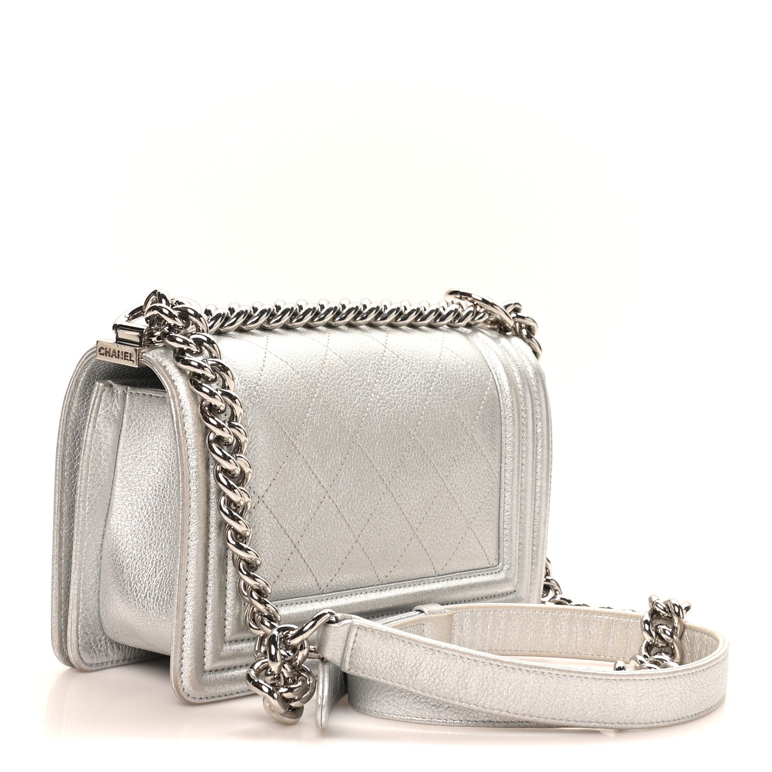Chanel Metallic Calfskin Camellia Quilted Small Boy Flap Silver 3 of 10
