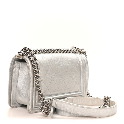 Chanel Metallic Calfskin Camellia Quilted Small Boy Flap Silver 3 of 10