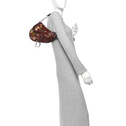 Christian Dior Calfskin Embroidered Romantic Flowers Saddle Bag Brown 2 of 9